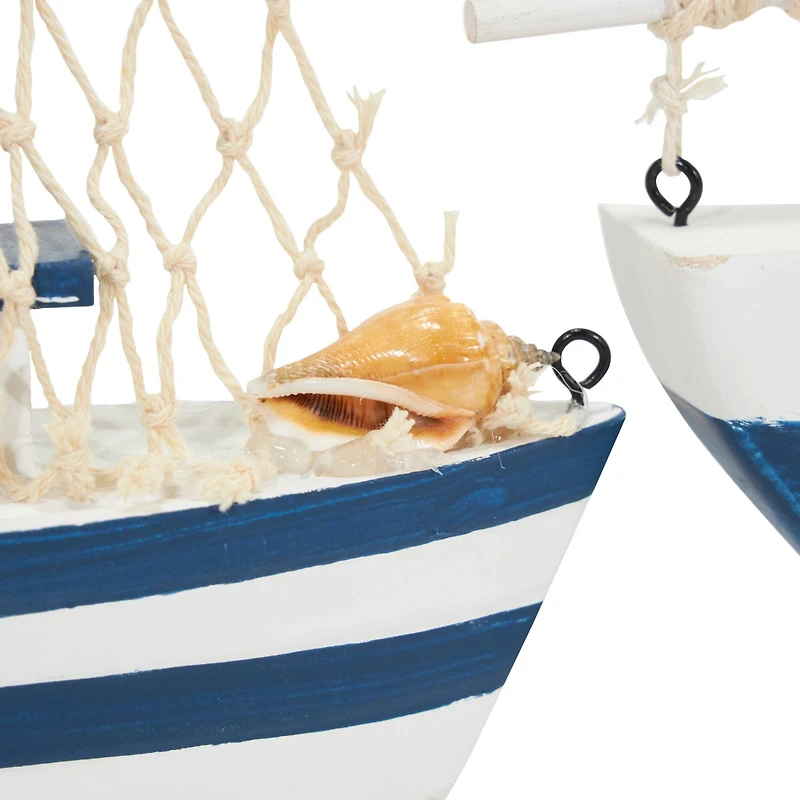 Blue Sail Boat with Netting & Starfish Sculpture Set