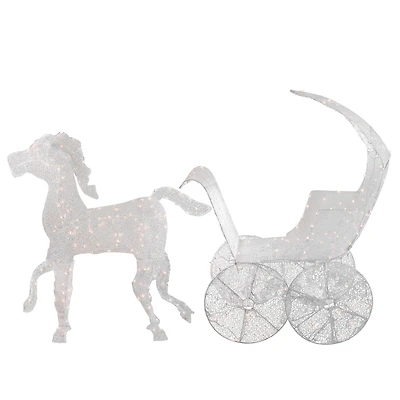 5ft. Pre-Lit White 3D Horse & Carriage Christmas Yard Décor