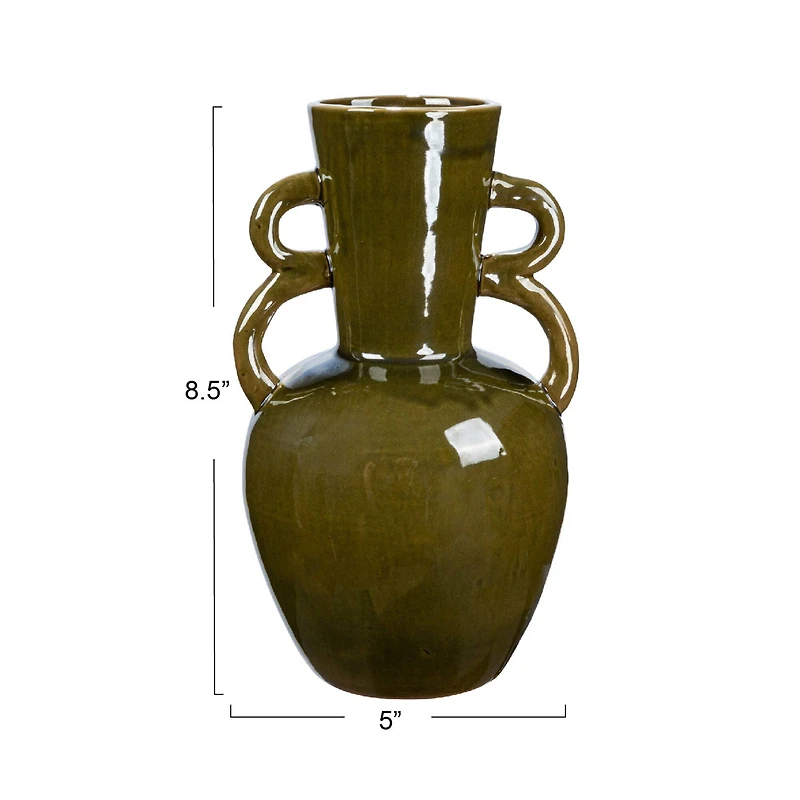 Hello Honey® 8.5" Olive Green Reactive Glaze Stoneware Vase with Handles