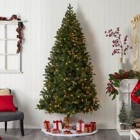 8ft. Pre-Lit Grand Teton Spruce Flat Back Artificial Christmas Tree, Warm White LED Lights