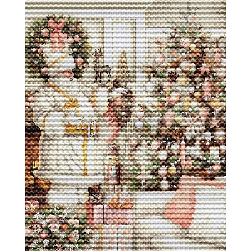 Luca-S White Santa With Christmas Tree Counted Cross-Stitch Kit