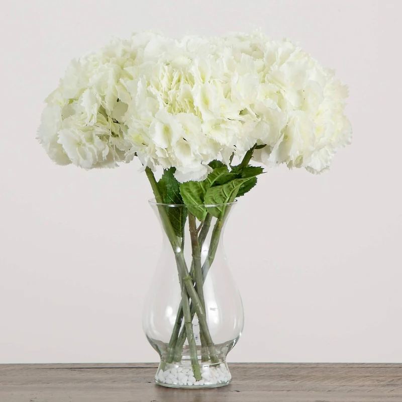 20" White Artificial Hydrangea Arrangement in Glass Vase