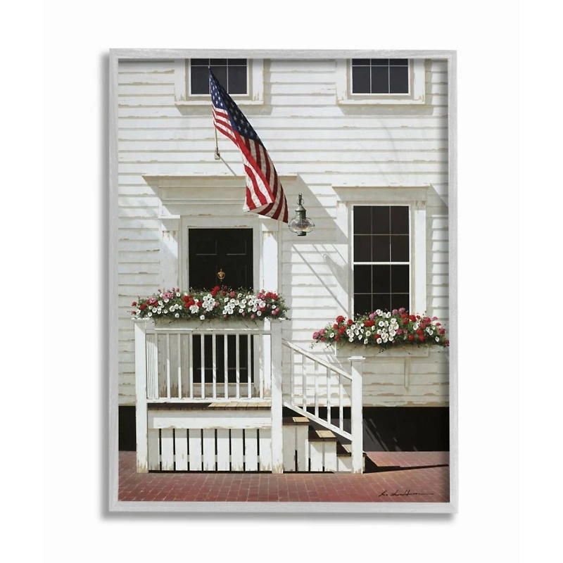 Stupell Industries Rural Americana Town House Print with Gray Frame Wall Accent