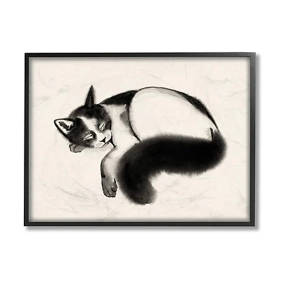 Stupell Industries Relaxed Pet Cat Bushy Black Tail in Black Frame Wall Art
