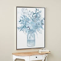 30" x 40" Blue Canvas Floral Bouquet Framed Wall Art with Silver Frame