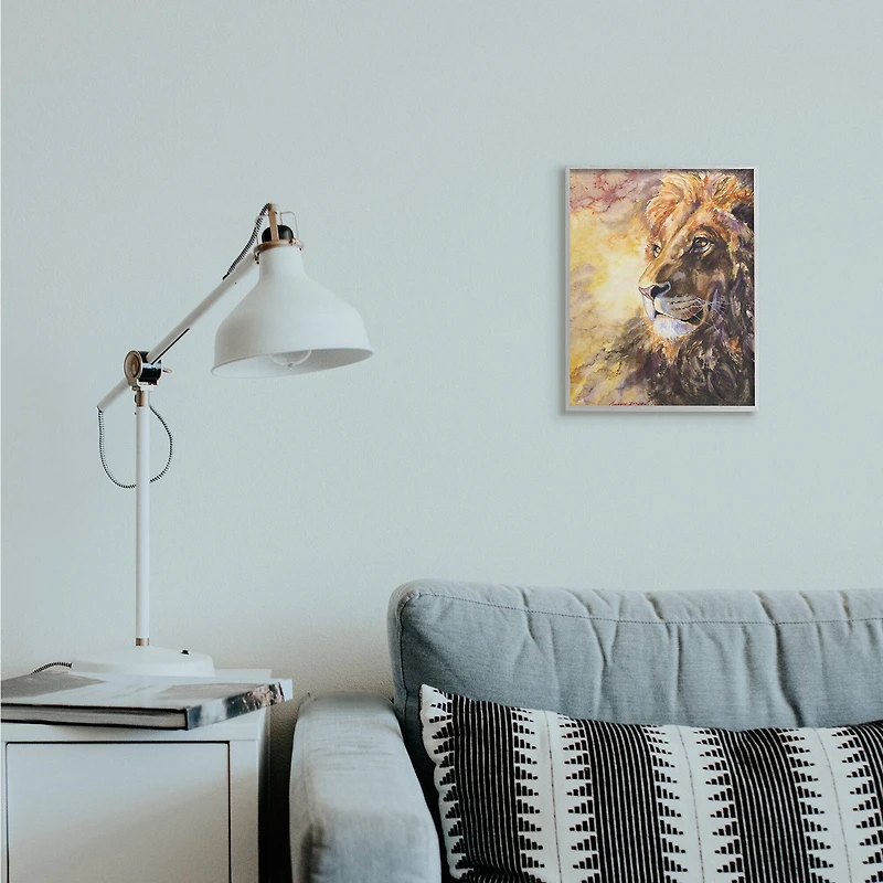 Stupell Industries Regal Lion Mane Safari Animal King Portrait in Gray Frame Wall Art