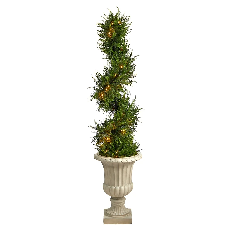 5ft. Pre-Lit Spiral Cypress Artificial Christmas Tree in Sand Finished Urn, Clear LED Lights