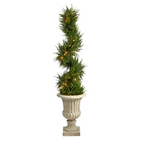 5ft. Pre-Lit Spiral Cypress Artificial Christmas Tree in Sand Finished Urn, Clear LED Lights
