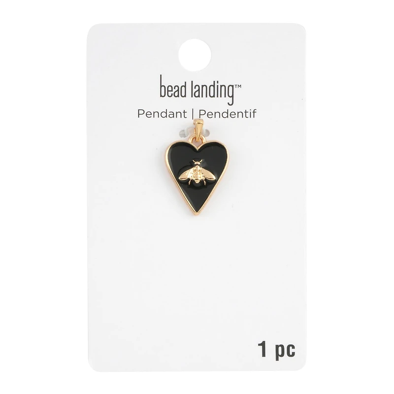 Gold & Black Heart Bee Pendant by Bead Landing™