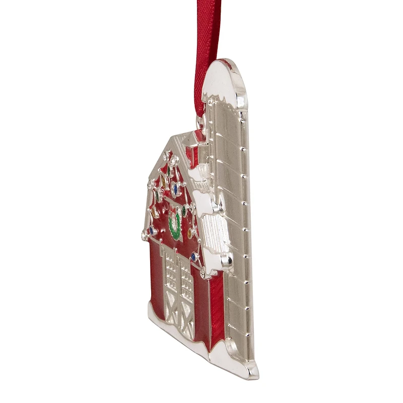 Red & White Enamel Barn House Ornament
