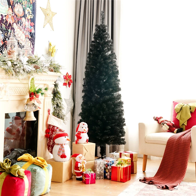 Costway 6ft. Unlit Black Slim Artificial Christmas Tree