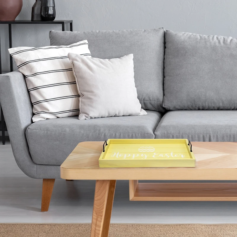 Elegant Designs™ 15.5" Yellow Wash Hoppy Easter Serving Tray with Handles