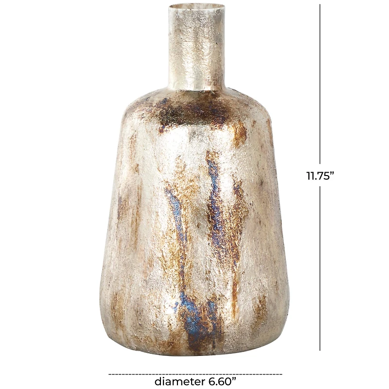 Bronze & Cream Foiled Metal Vase with Blue Accents