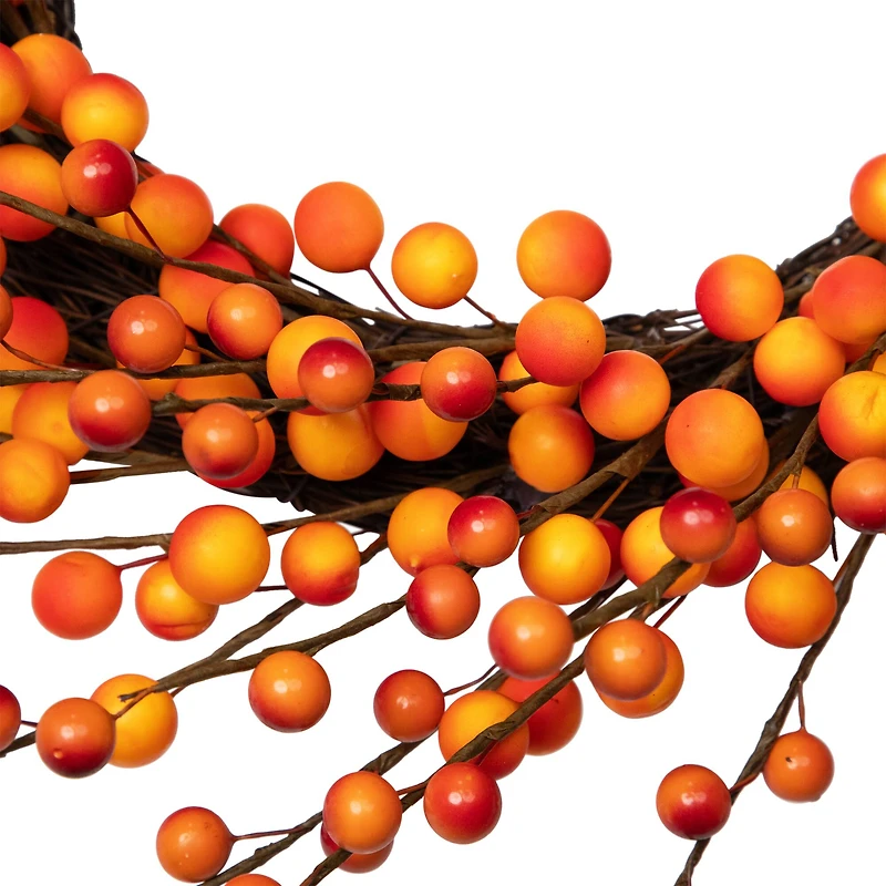 14" Orange & Red Berry Artificial Fall Harvest Twig Wreath