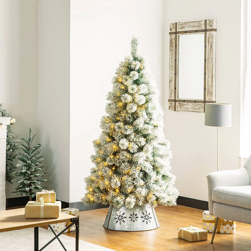 Glitzhome® 21" Snowflake Diecut Metal Tree Collar with Light String