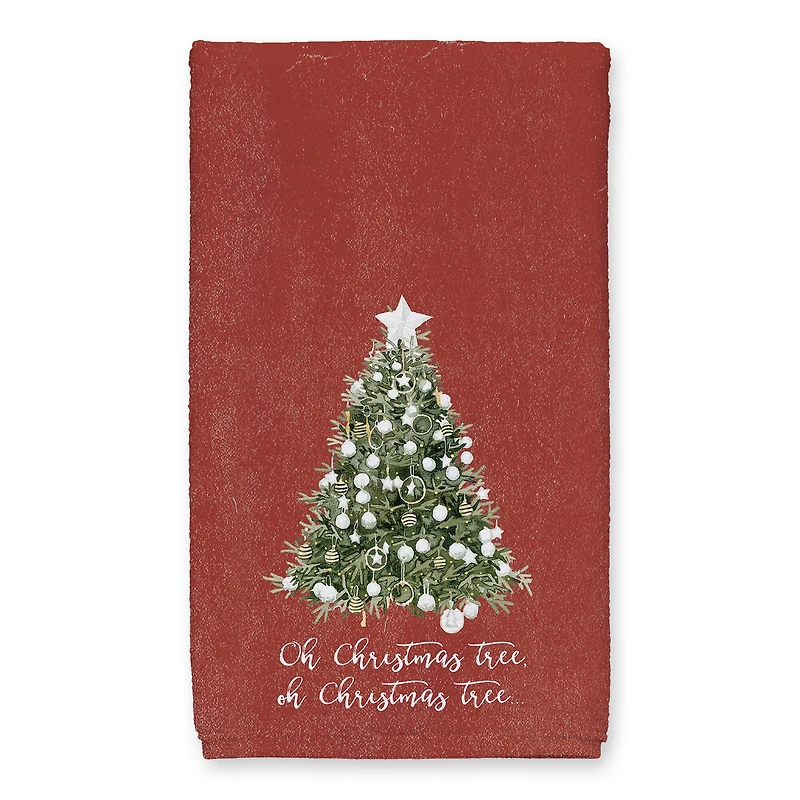 Oh Christmas Tree on Red Background Tea Towel Set