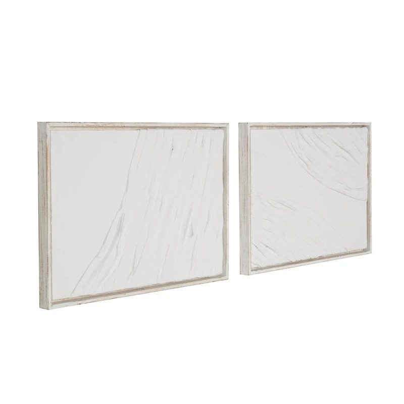 28" x 20" White Distressed Wood Abstract Wavy Wall Decor, Set of 2