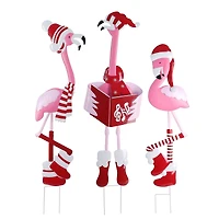 Christmas Metal Flamingo Trio Yard Art