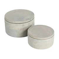 Hello Honey® Gray Round Decorative Cement Boxes with Lids Set