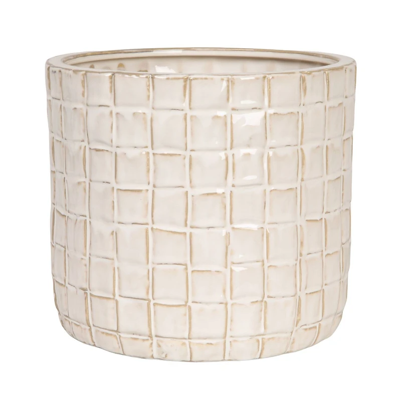 Hello Honey® 7" Round Stoneware Planter with Woven Pattern in Reactive Glaze
