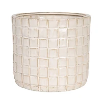 Hello Honey® 7" Round Stoneware Planter with Woven Pattern in Reactive Glaze