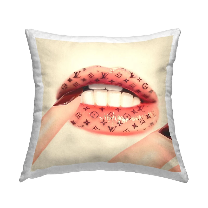 Stupell Industries Glam Emblem Lips Pattern Fashion Brand Throw Pillow, 18" x 18"