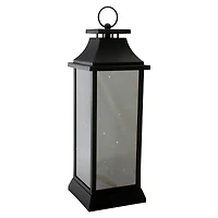 19" Black LED Mirrored Lantern with Warm White Flickering Lights