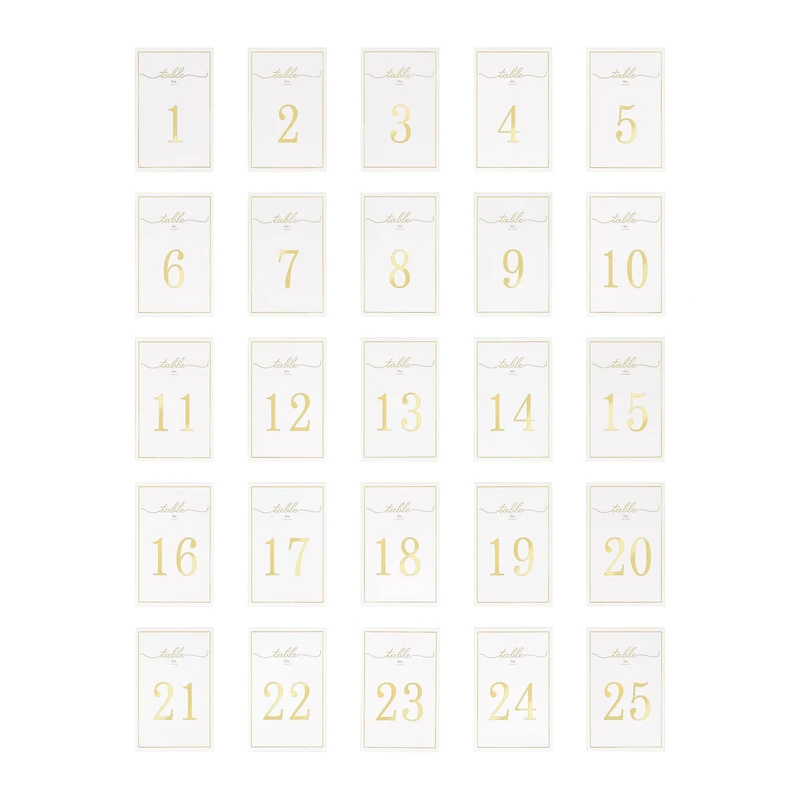 5.5" x 3.5" Gold 1 to 25 Table Number Card Set by Celebrate It™