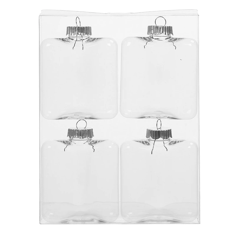 4" Flat Cube Clear Plastic Ornaments, 4ct. by Make Market®