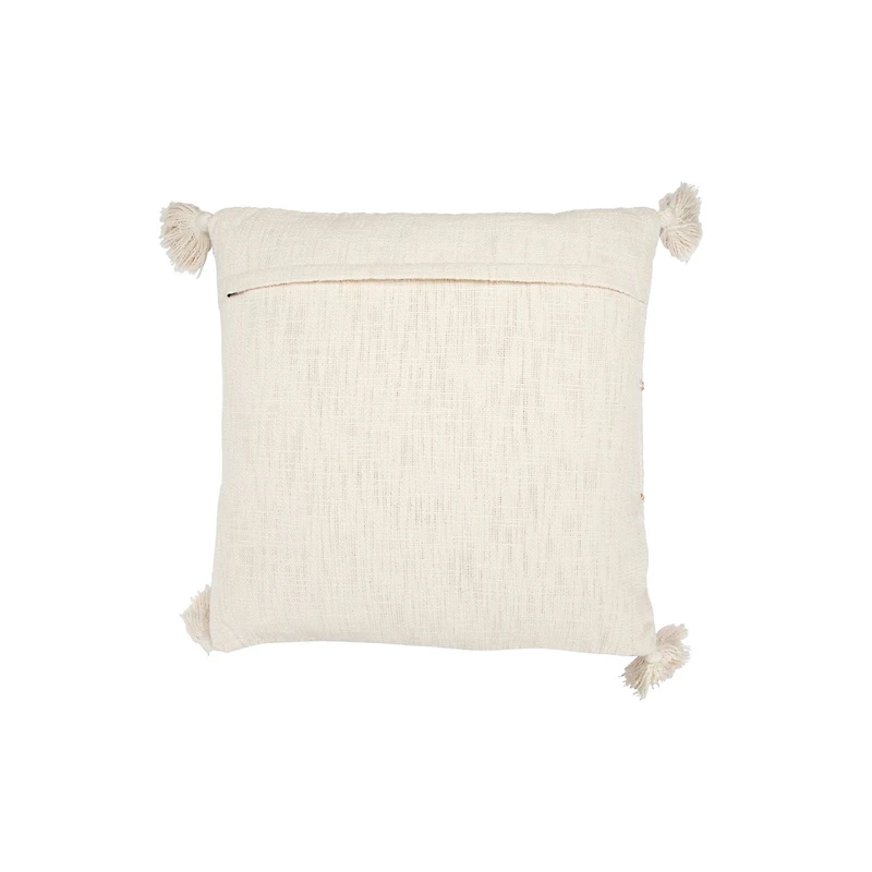 White Embroidered & Appliqued Pillow with Pom Poms & Tassels