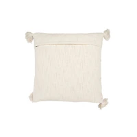 White Embroidered & Appliqued Pillow with Pom Poms & Tassels