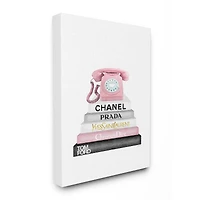 Stupell Industries Grey Pink and Black Fashion Bookstack with Pink Phone Canvas Wall Art