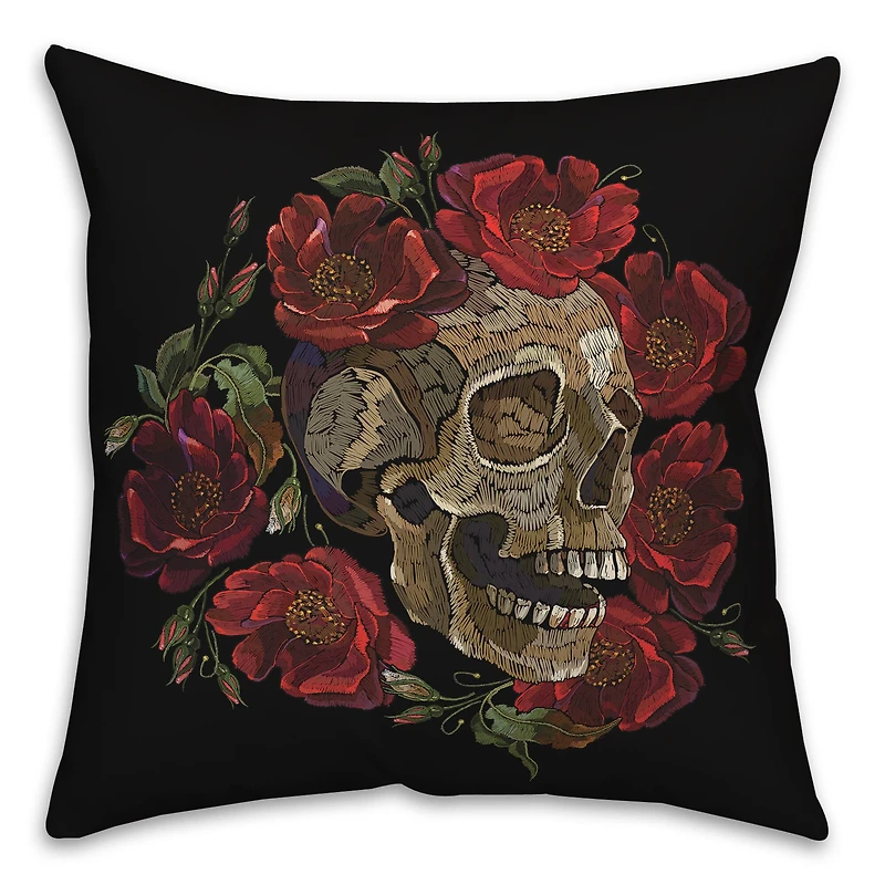 Skull Floral Crown Throw Pillow