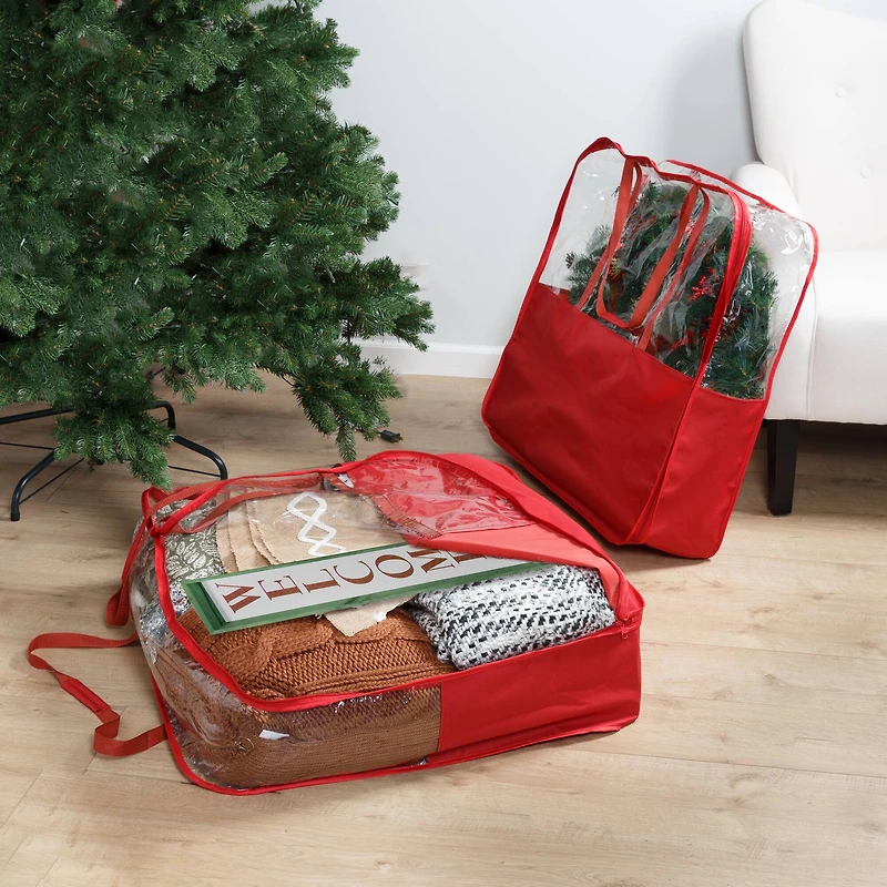 Honey Can Do 30" Red Clear-View Christmas Storage Bags with Handles, 2ct.