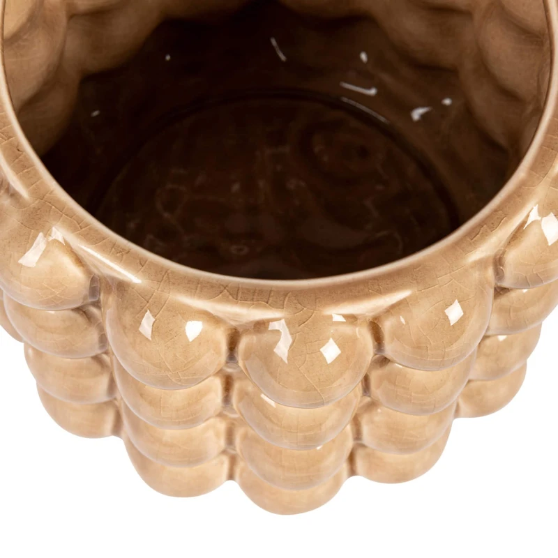 Hello Honey® 6" Tan Round Stoneware Planter with Raised Dots