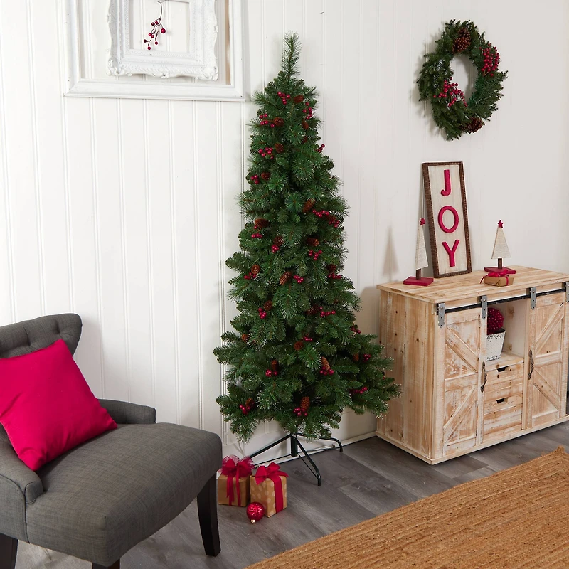 6ft. Pre-Lit Flat Back Montreal Mountain Pine Artificial Christmas Tree, White LED Lights