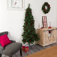 6ft. Pre-Lit Flat Back Montreal Mountain Pine Artificial Christmas Tree, White LED Lights