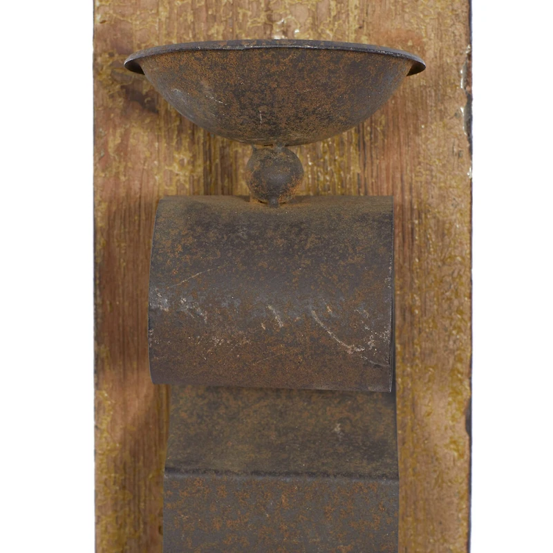 Set of 2 Brown Wood Rustic Wall Sconce, 6" x 19"