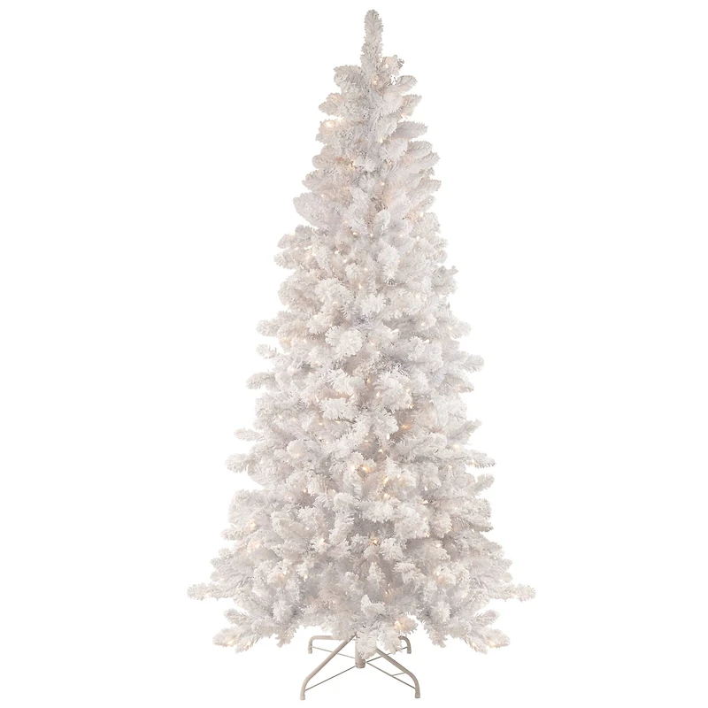 6.5ft. Pre-Lit Flocked Norway Pine Artificial Christmas Tree, Warm White LED Lights