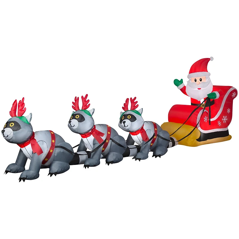 13ft. Airblown® Inflatable Christmas Giant Santa's Sleigh with Raccoons