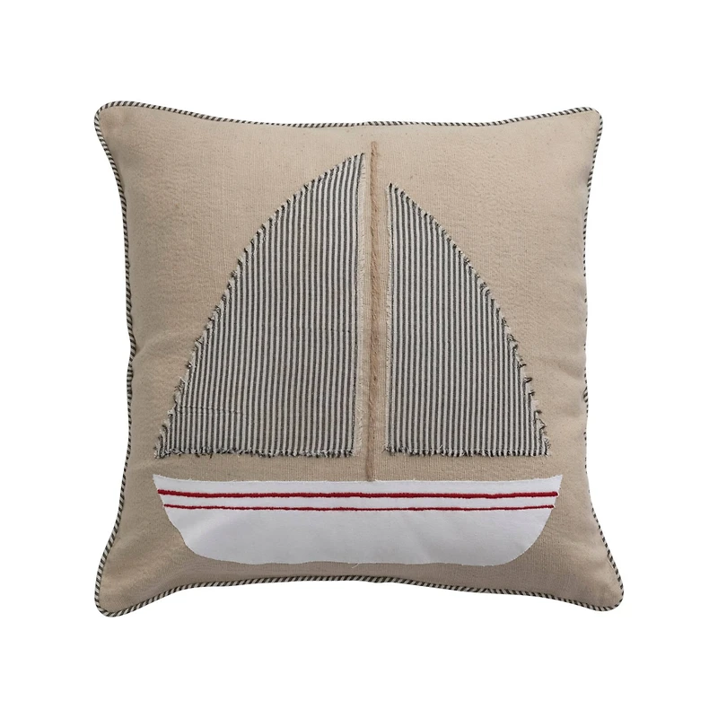 Hello Honey® Appliqued Boat & Striped Piping Cotton Pillow