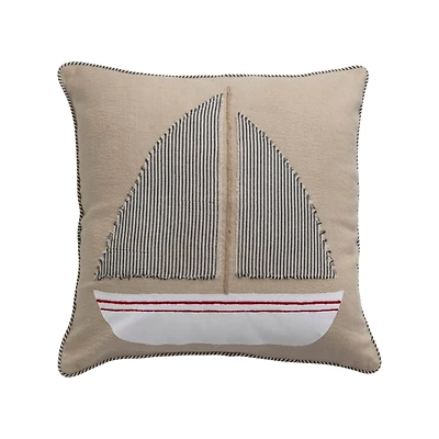 Hello Honey® Appliqued Boat & Striped Piping Cotton Pillow
