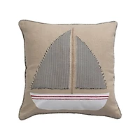 Hello Honey® Appliqued Boat & Striped Piping Cotton Pillow