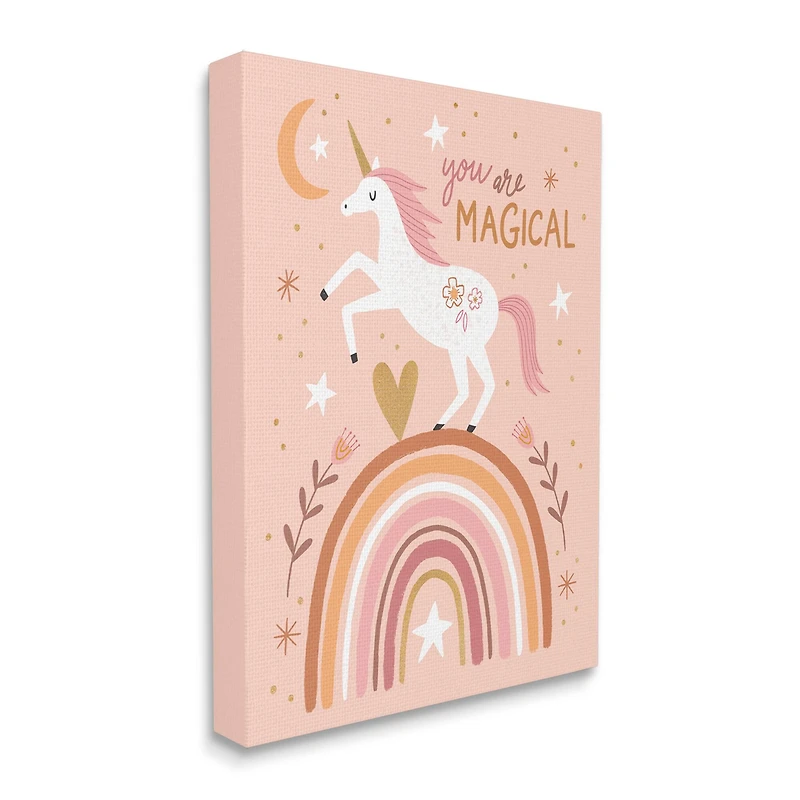 Stupell Industries You Are Magical Inspirational Pink Unicorn Rainbow Canvas Wall Art