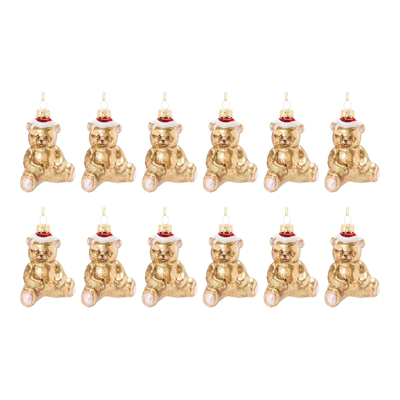 12ct. Gold Glass Teddy Bear Ornaments