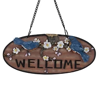 12" Bluebirds & Flowers Hanging Welcome Sign