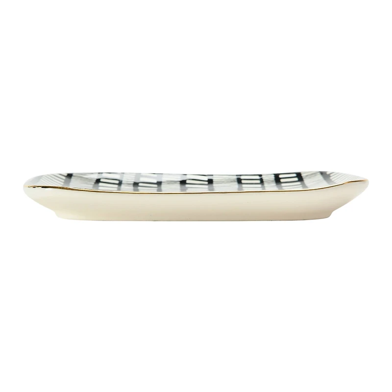Hello Honey® 7.5" Black, White & Gold Edge Geo Print Stoneware Plate , 3ct.