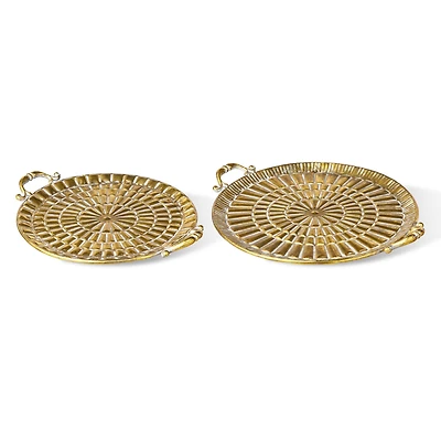 Glitzhome® Gold Round Metal Embossed Decorative Trays Set