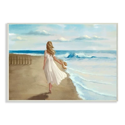 Stupell Industries Walk On The Beach Blue Ocean Painting Wall Plaque