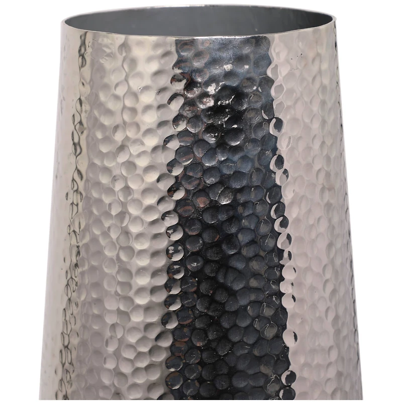31" Silver Aluminum Tall Hammered Vase